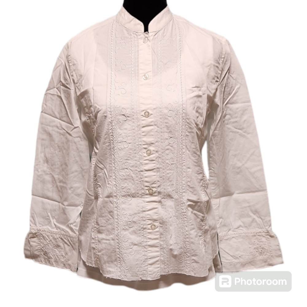 Once Again - PM button down Long Sleeve white embroidered shirt
